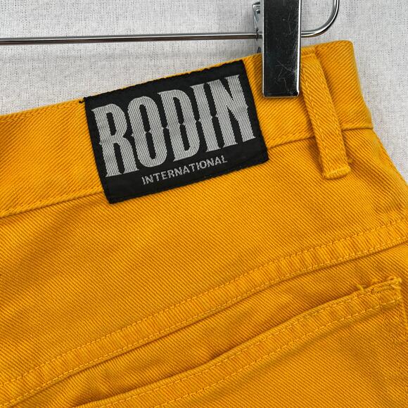 RODIN Vintage Y2K 80s 90s Pleated Denim Shorts Womens Small 27 Mustard Yellow - Picture 9 of 16